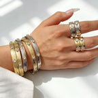 Designer Dual Tone Gold Silver CZ Copper Textured Bracelet Ring Set Bulk