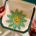 Green White Flower Gold Cubic Zirconia Copper Brooch Women Bulk