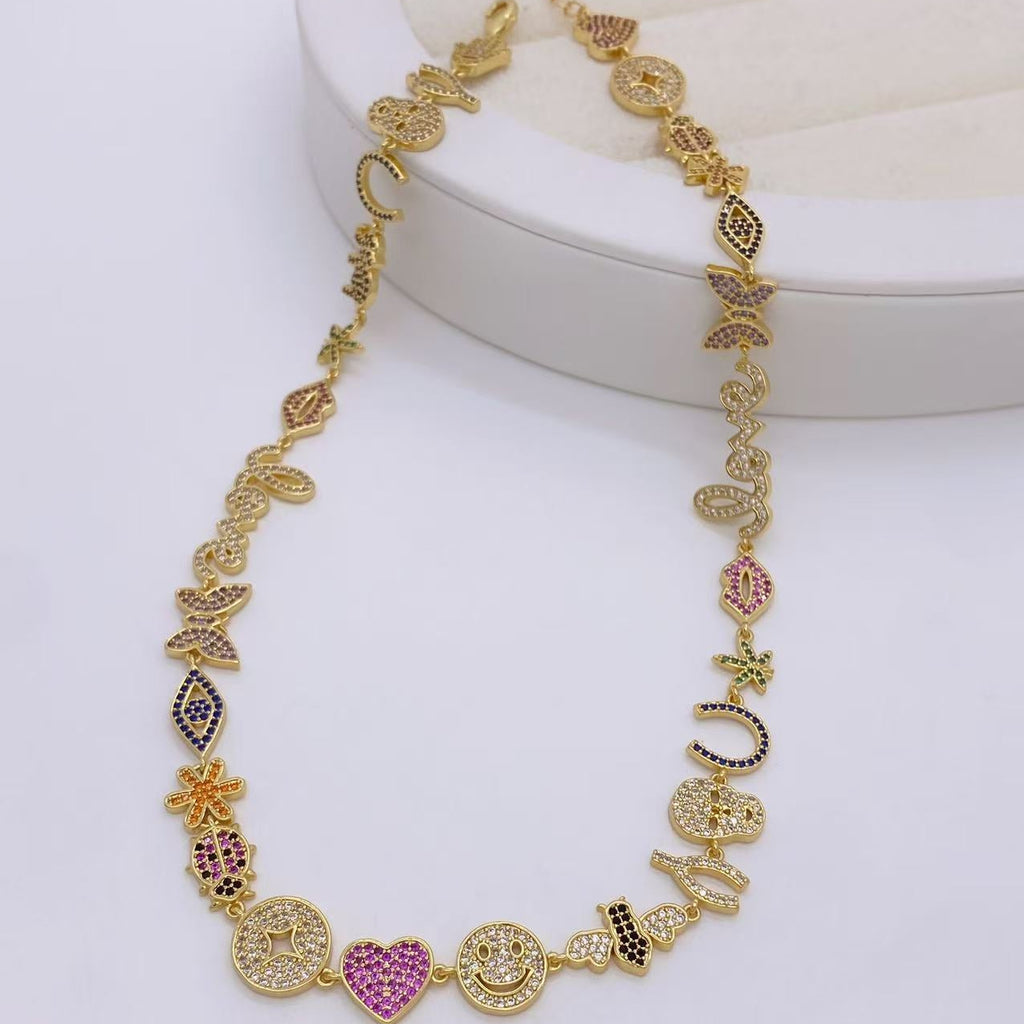Heart Evil Eye Horse Shoe 18K Gold CZ Charm Necklace Chain Bulk