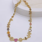 Heart Evil Eye Horse Shoe 18K Gold CZ Charm Necklace Chain Bulk