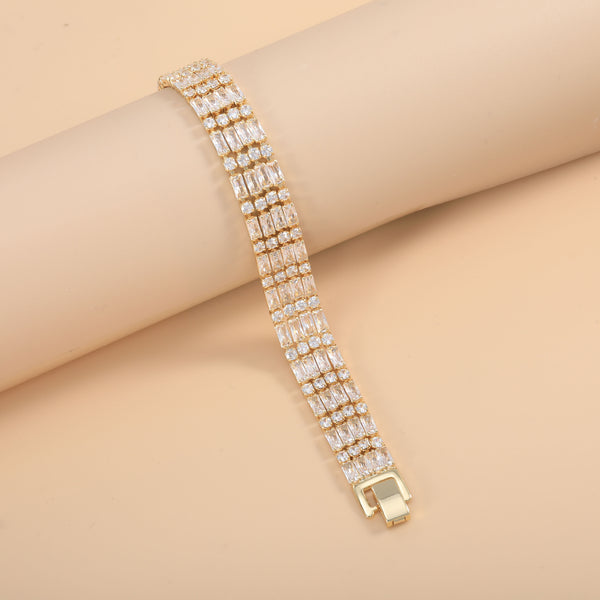 Bulk Multi Line Baguette & Round Gold Silver Plated CZ Copper Bracelet Main image