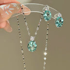 Designer Oval Cut Aquamarine CZ Silver Copper Necklace Earring Set Bulk