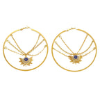 Designer Evil Eye Sunburst Gold Plated CZ Copper Hoop Earrings Bulk
