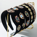 Evil Eye Eyelashes Black Gold Rhinestone Cubic Zirconia Headband Hair Band Accessories For Women