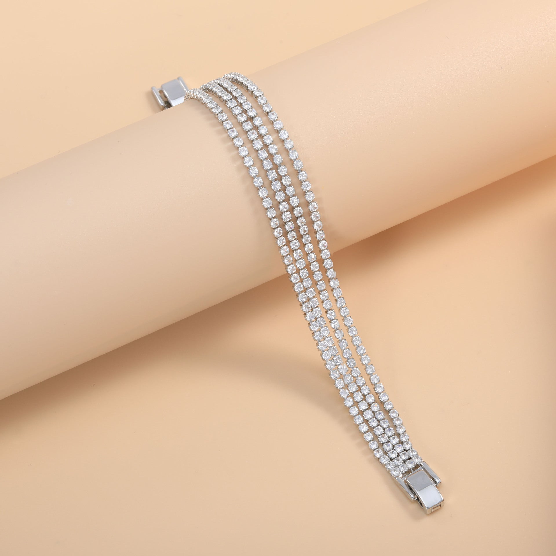 Wholesale Layered Triple Row Round Style Gold Silver CZ Copper Bracelet