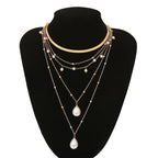 Drop White 18K Gold Anti Tarnish Pearl Layer Link Chain Anti Tarnish Necklace For Women