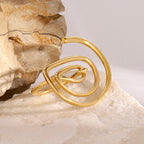 Abstract Spiral Gold Anti Tarnish Stainless Steel Free Size Ring Bulk
