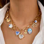 Luxury Vintage Pink & Blue Watch Charm Gold Plated Beads Necklace Bulk
