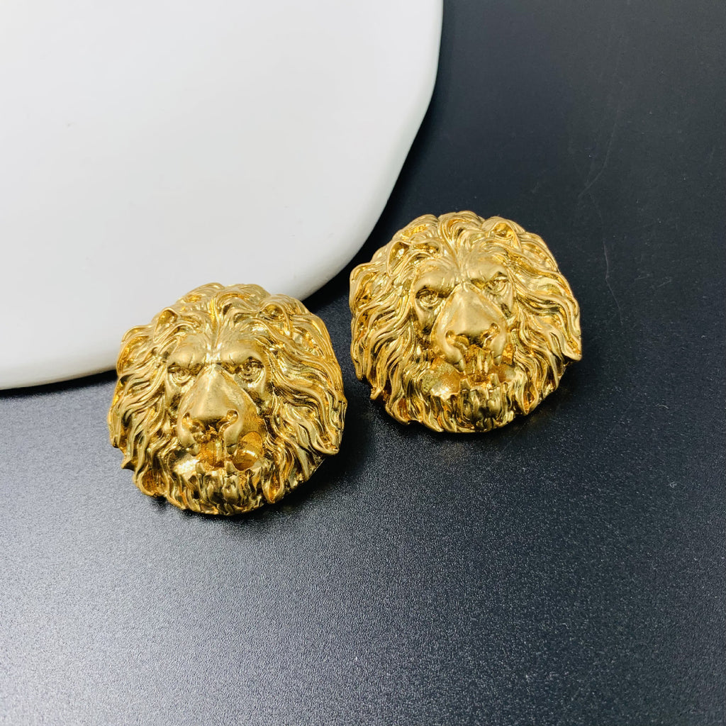 Lion Head 18K Gold Anti Tarnish Stud Earring For Women Bulk