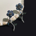 Flower Rose Solitaire Blue White Anti Tarnish Dangler Earring Bulk