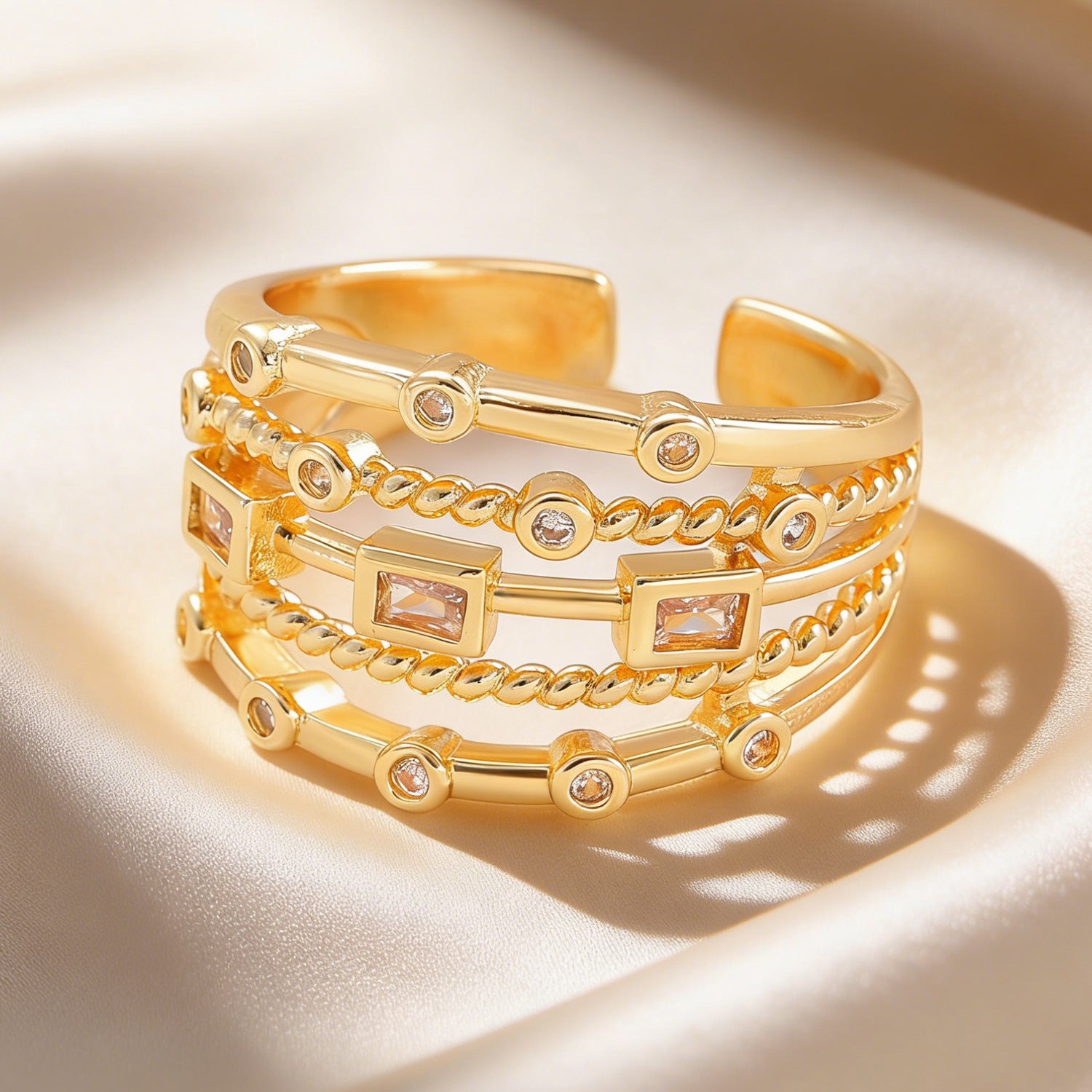 Multi-Layer Stack Gold Plated CZ Copper Anti Tarnish Fancy Ring Bulk