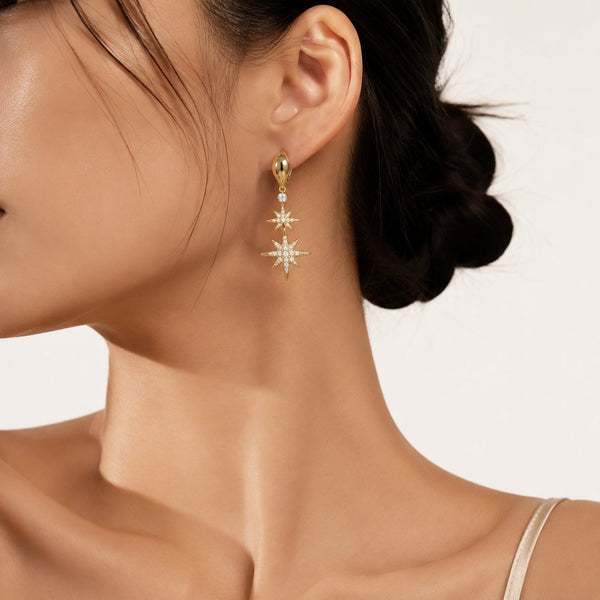 Gold Silver Starburst Anti Tarnish Copper Drop Earrings For Women Bulk Main image