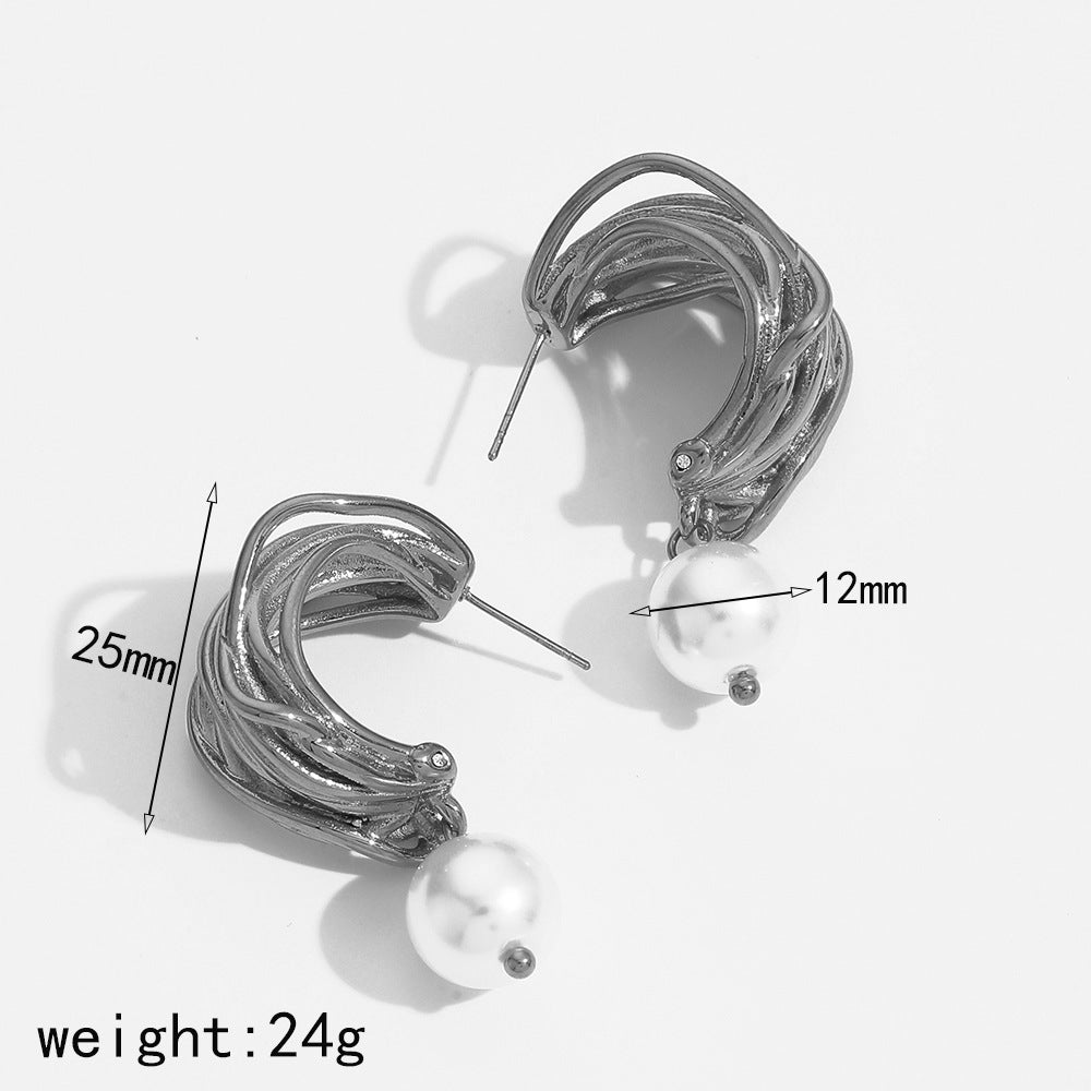 18K Gold Silver Pearl Stainless Steel Anti Tarnish Hoop Earrings Bulk
