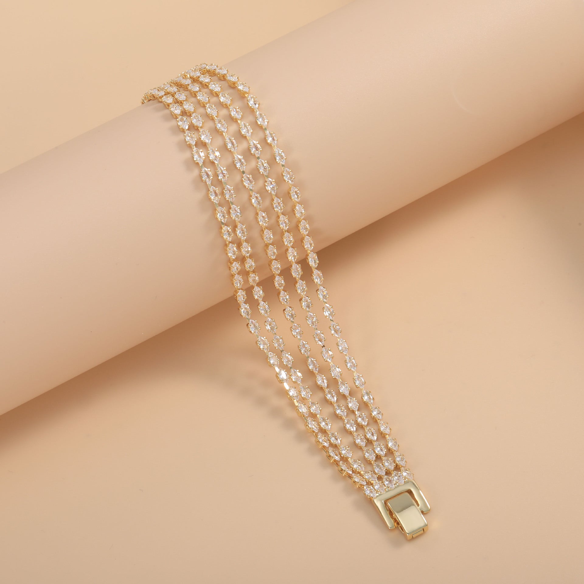 Wholesale Five Layer Tennis Style Gold Silver Plated CZ Copper Bracelet