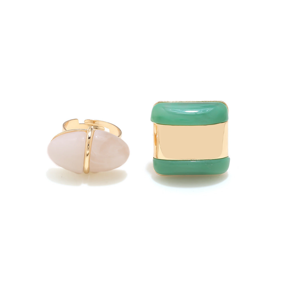 Luxury Green & Orange Resin Gold Plated Adjustable Ring For Women Bulk