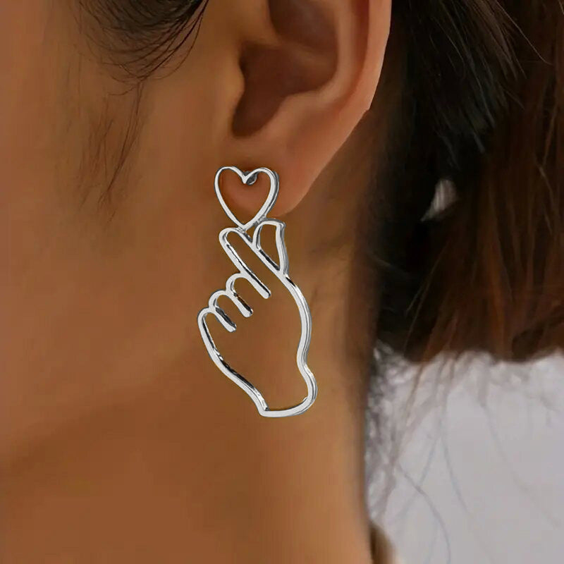 Hand Heart Black Silver 18K Gold Anti Tarnish Dangler Earring Bulk