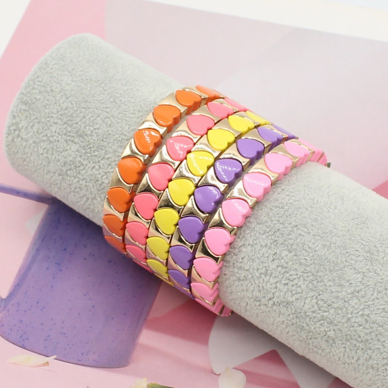 Multi Color Heart Gold Enamel Copper Bracelet Wrist Wear For Women Bulk