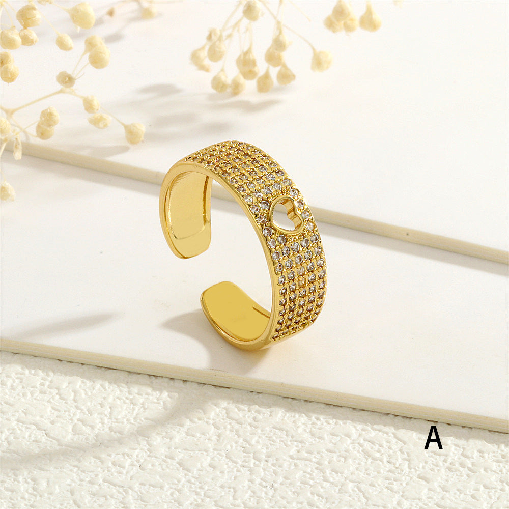 Heart 18K Gold CZ On Surface Anti Tarnish Free Size Ring Bulk Main image