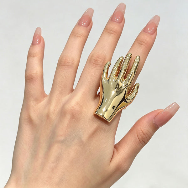 Designer Sculptural Hand Gold Silver Plated Cocktail Ring Wholesale Secondary image