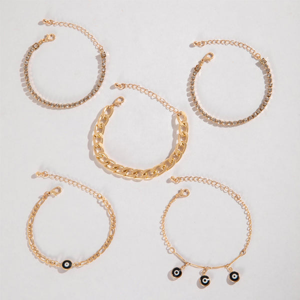 Evil Eye Black 18K Gold Cubic Zirconia Chain Bracelet Pack Of 5 Bulk Secondary image