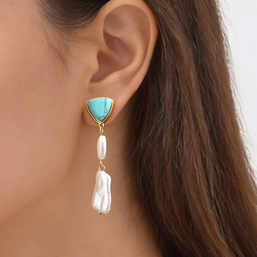 Bulk Triangle Gold Beads Turquoise Stainless Steel Dangler Earrings
