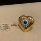 Heart Evil Eye 18K Gold Cubic Zirconia Adjustable Ring For Women Bulk
