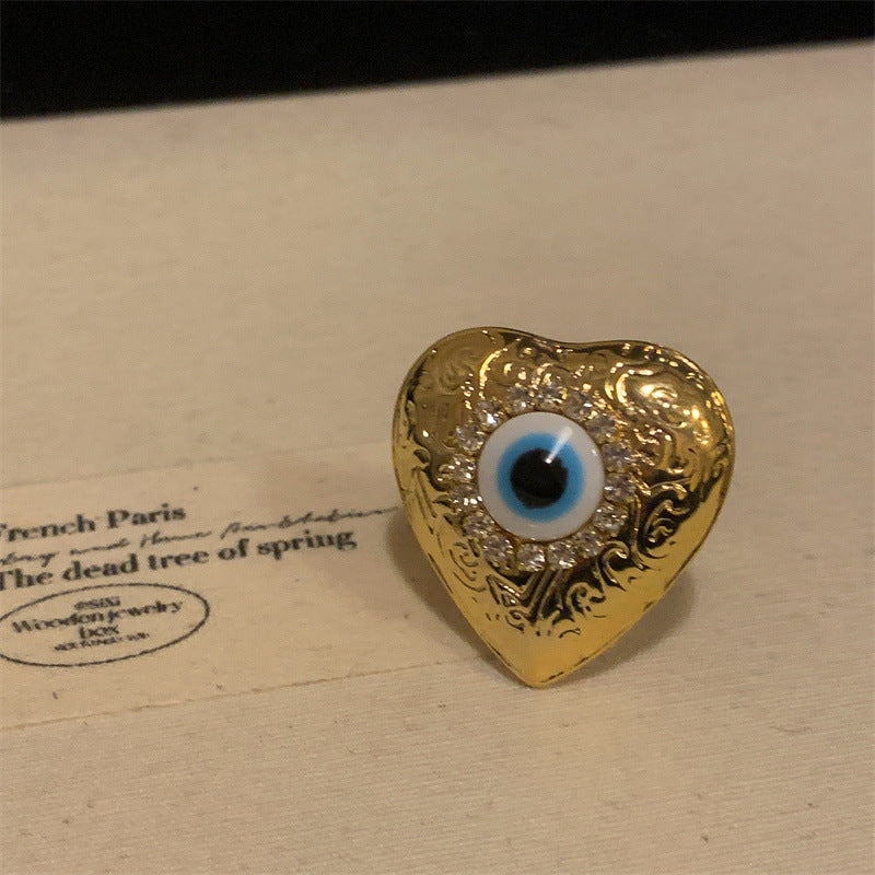 Heart Evil Eye 18K Gold Cubic Zirconia Adjustable Ring For Women Bulk