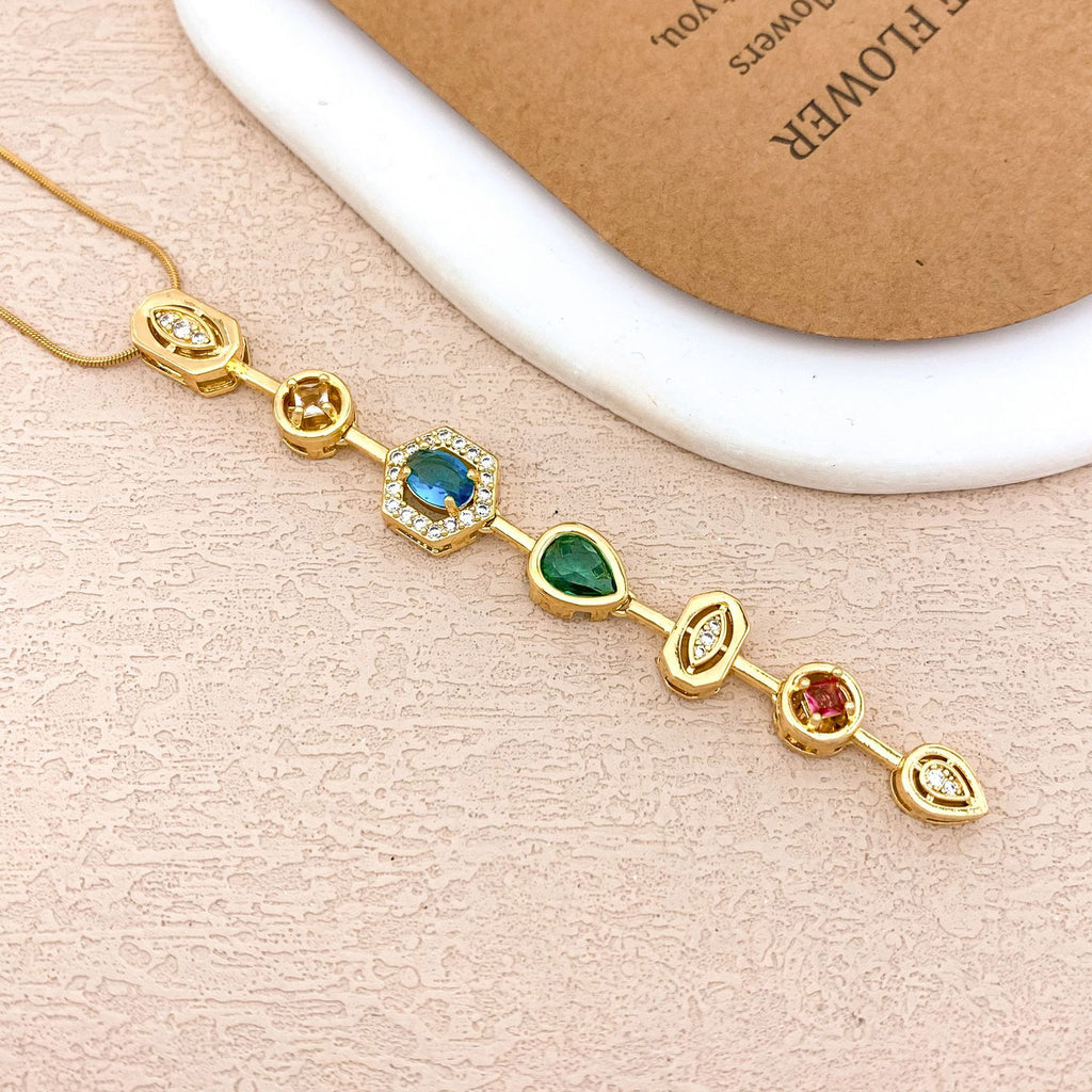 Designer Rainbow Crystal Gold Silver CZ Stainless Steel Necklace Bulk