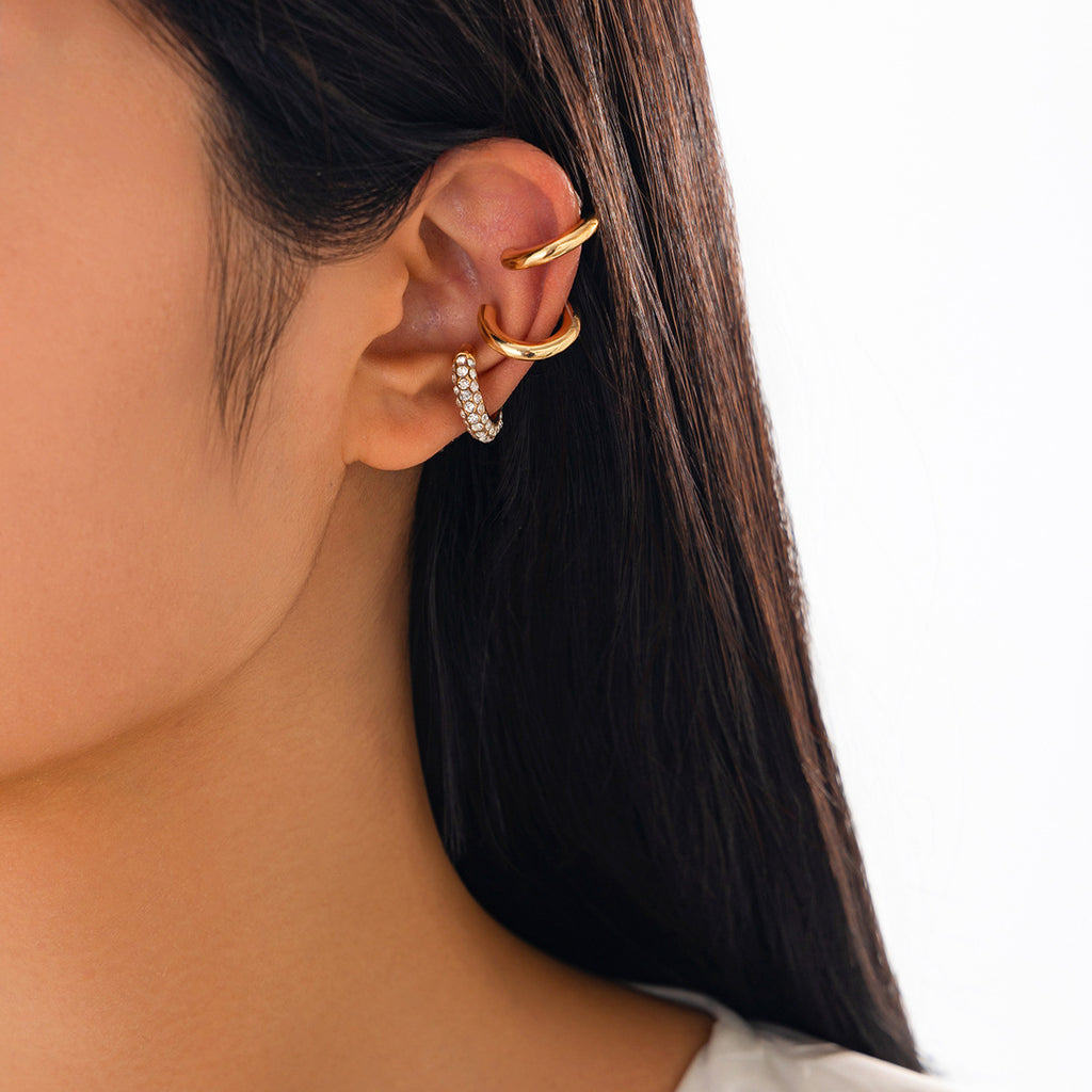 Studded 18K Gold Rhinestone Ear Cuff Earring Combo Pack Of 3 Bulk
