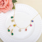 Designer Multi Color Gemstone Gold CZ Copper Necklace Earring Set Bulk