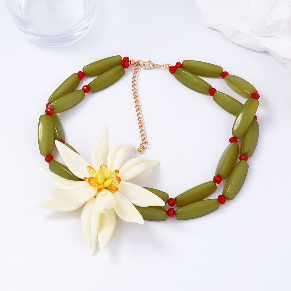 Multi Color Choker Choker Flower Gold Plated Resin Necklace For Women Bulk