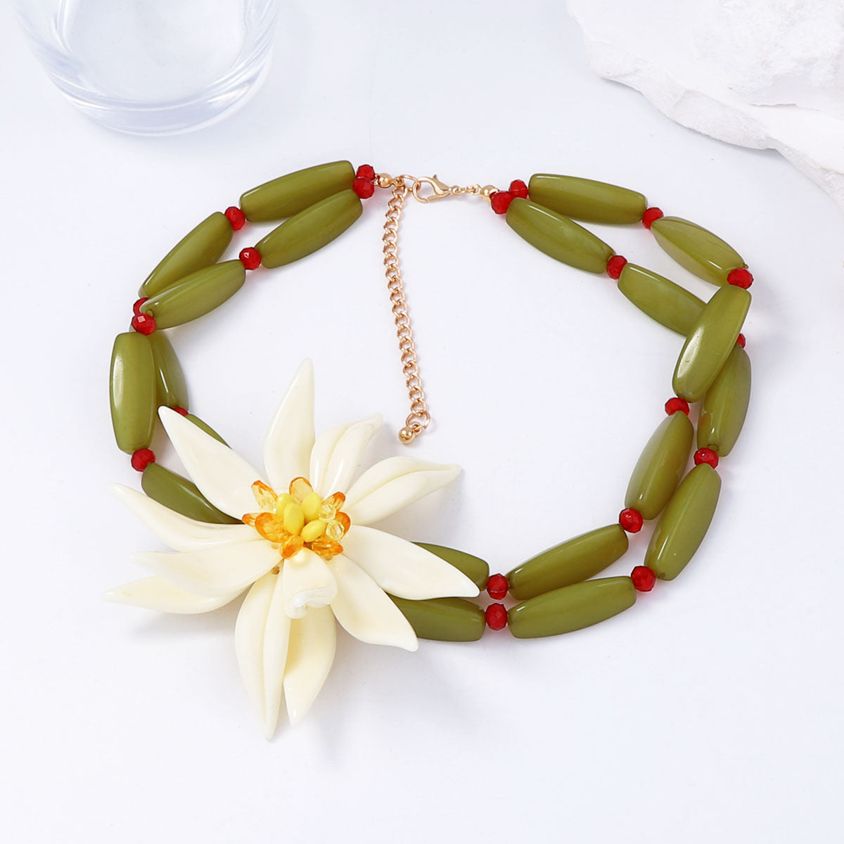 Multi Color Choker Choker Flower Gold Plated Resin Necklace For Women Bulk