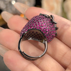 Strawberry Pink Green Black CZ Anti Tarnish Free Size Ring Bulk