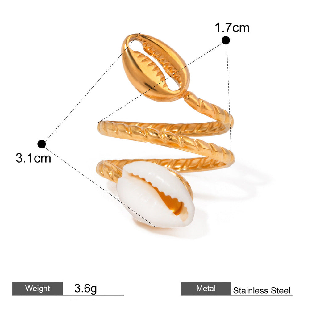 Dual Shell Rope Gold Anti Tarnish Stainless Steel Adjustable Ring Bulk