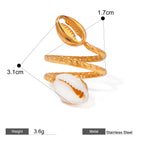 Dual Shell Rope Gold Anti Tarnish Stainless Steel Adjustable Ring Bulk