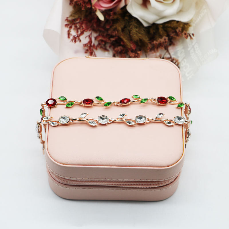 Elegant Rose Gold Bracelet With Red Crystals And Green Leaves Bulk Secondary image