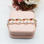 Elegant Rose Gold Bracelet With Red Crystals And Green Leaves Bulk