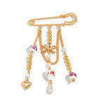 Vintage Safety Pin & Ceramic Charm Gold Beads Brooch For Women Bulk