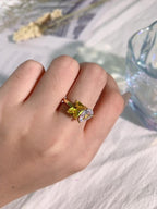 Drop Square Solitaire Yellow 18K Gold Anti Tarnish Free Size Ring Bulk