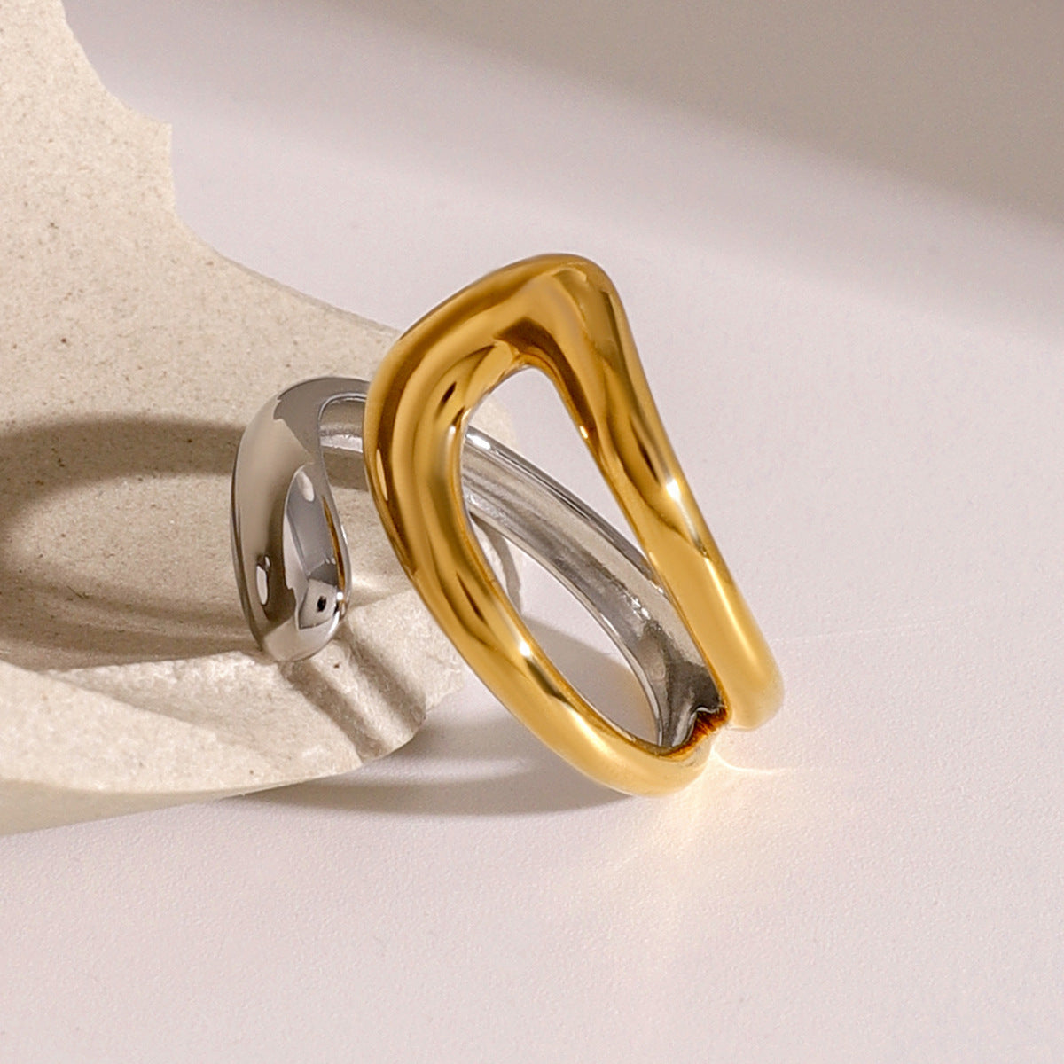 Modern Sculpted Open Gold Silver Plated Stainless Steel Fancy Ring Bulk