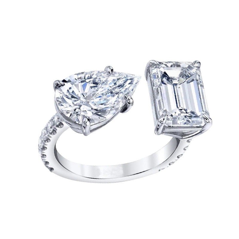 Princess Cut & Pear Shape Silver CZ Copper Adjustable Ring Wholesale
