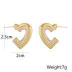 Designer Heart Gold Plated CZ Anti Tarnish Copper Stud Earrings Bulk