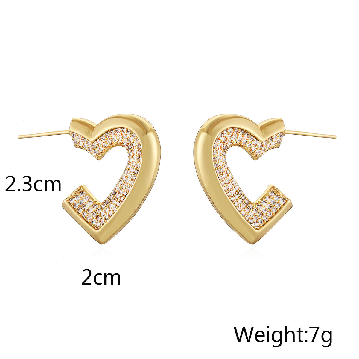 Designer Heart Gold Plated CZ Anti Tarnish Copper Stud Earrings Bulk