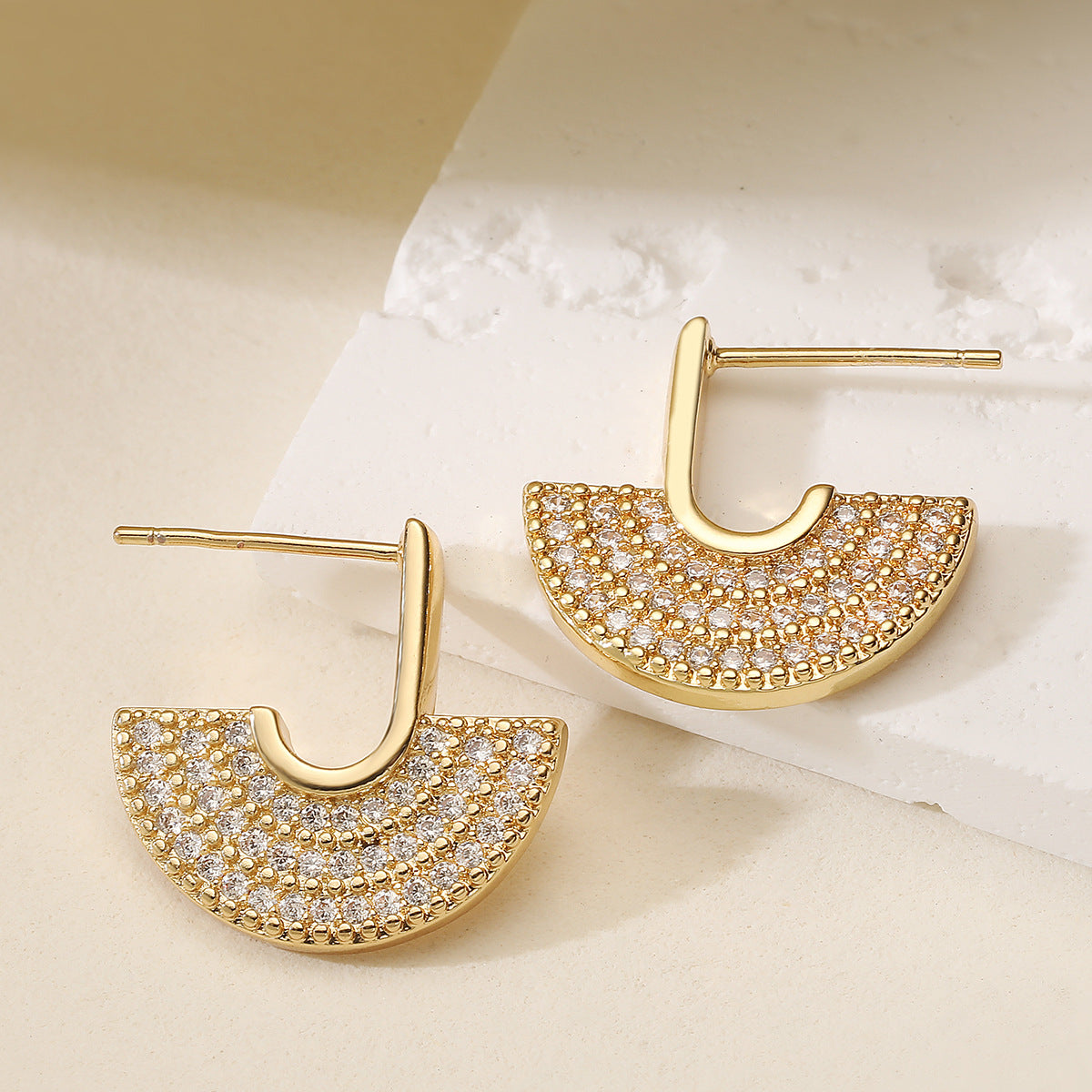 Half Round CZ 18K Gold Silver Anti Tarnish Hoop Earring Bulk Secondary image