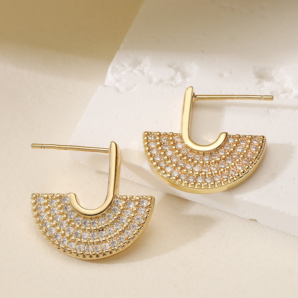 Half Round CZ 18K Gold Silver Anti Tarnish Hoop Earring Bulk