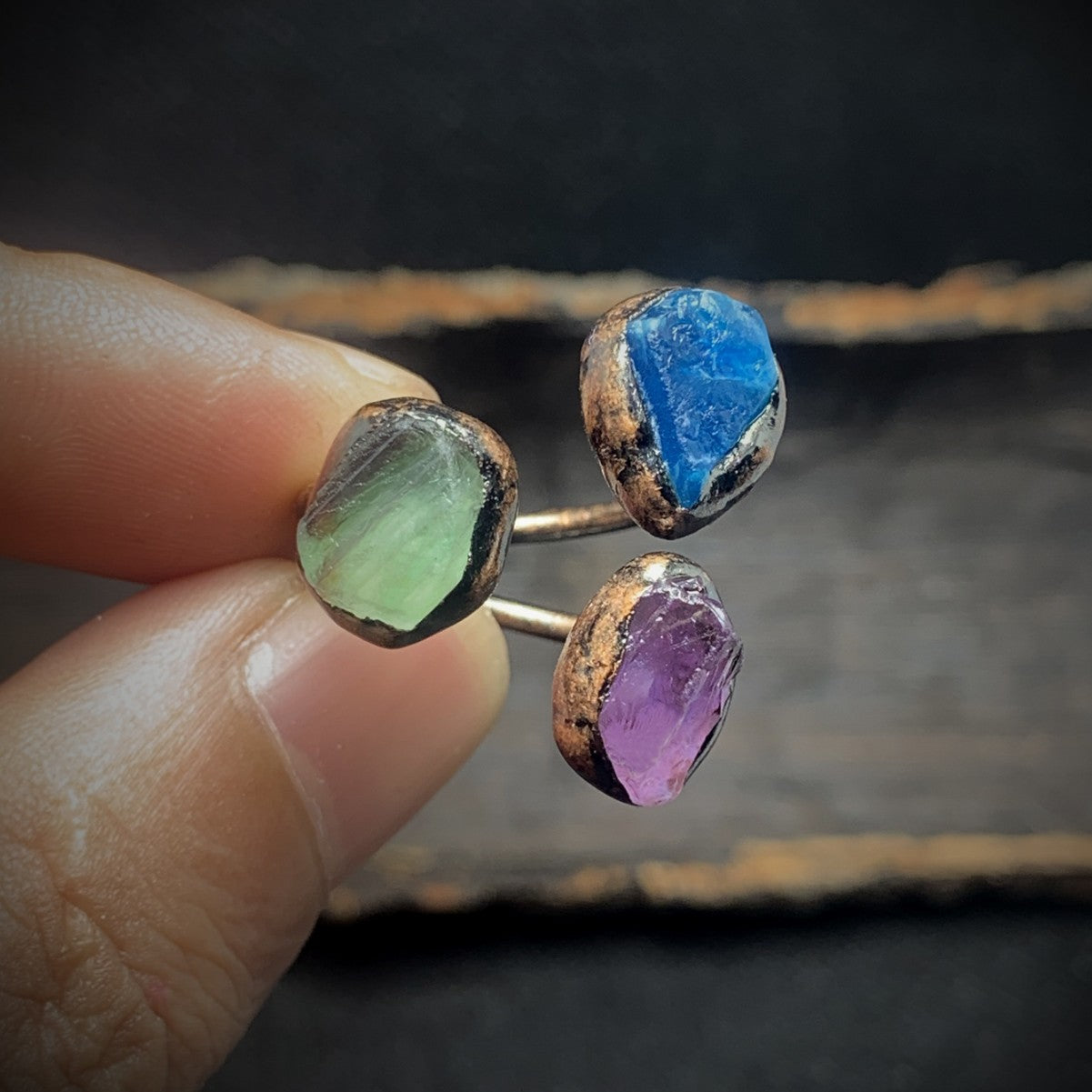 Amethyst Green Blue Purple Crystal Adjustable Ring For Women Bulk