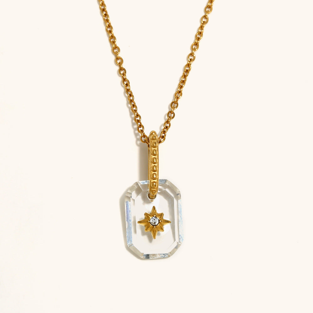 Rectangle Star Transparent 18K Gold Stainless Steel Anti Tarnish Pendant Chain Necklace For Women