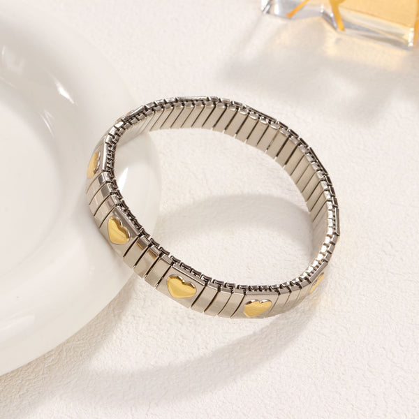 Heart 18K Gold Silver Stainless Steel Expandable Stackable Anti Tarnish Bracelet For Women Main image