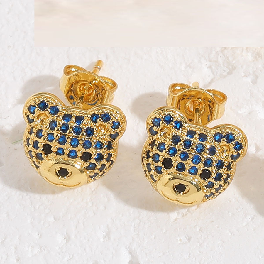 Teddy Bear 18K Gold CZ Multi Gemstone Anti Tarnish Stud Earring Bulk