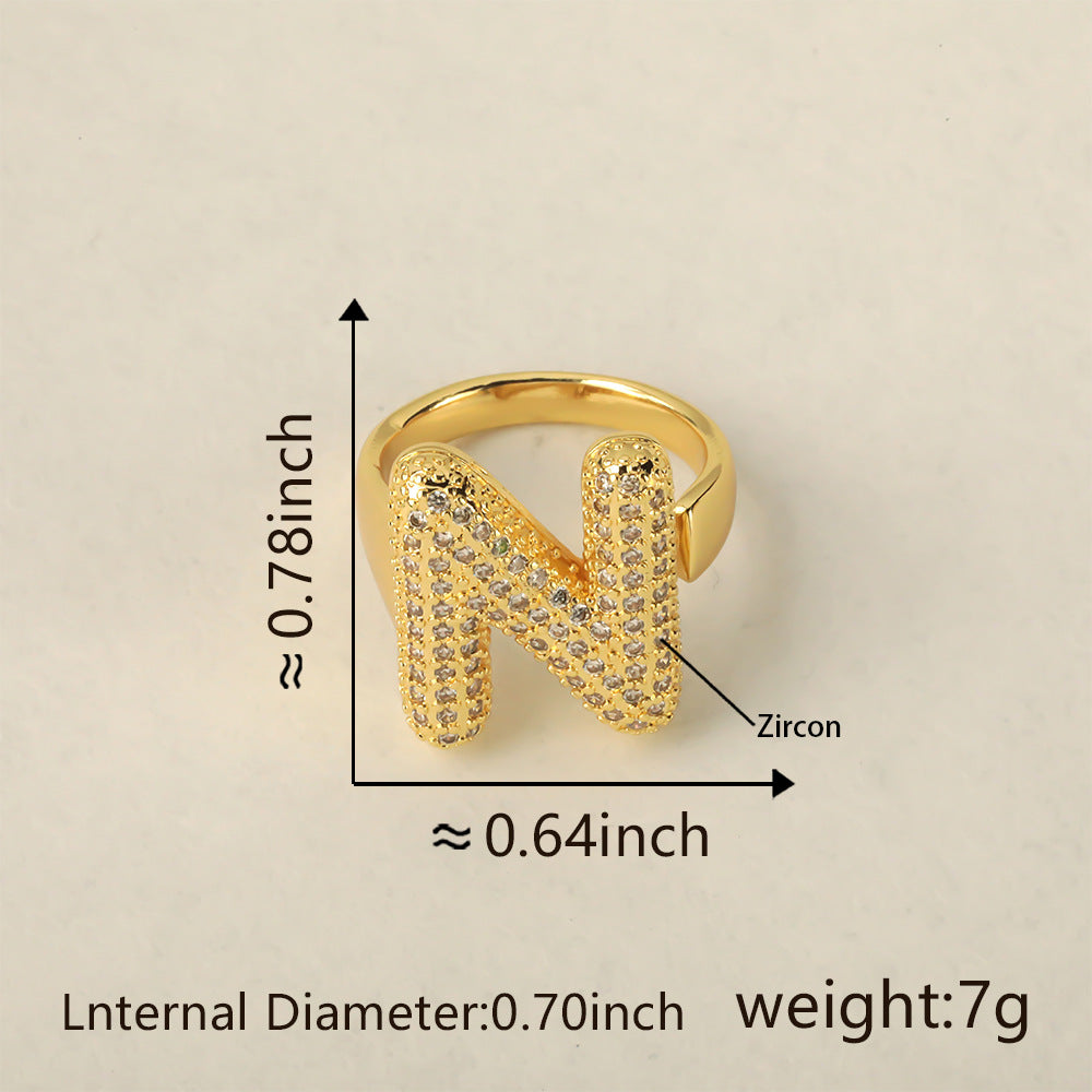 All Initial Letter Alphabets CZ Gold Anti Tarnish Adjustable Ring Bulk